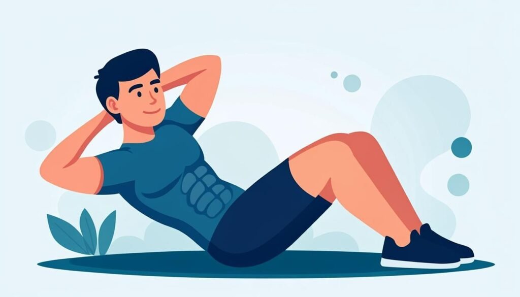 Atleta con gli addominali evidenziati durante le crunch