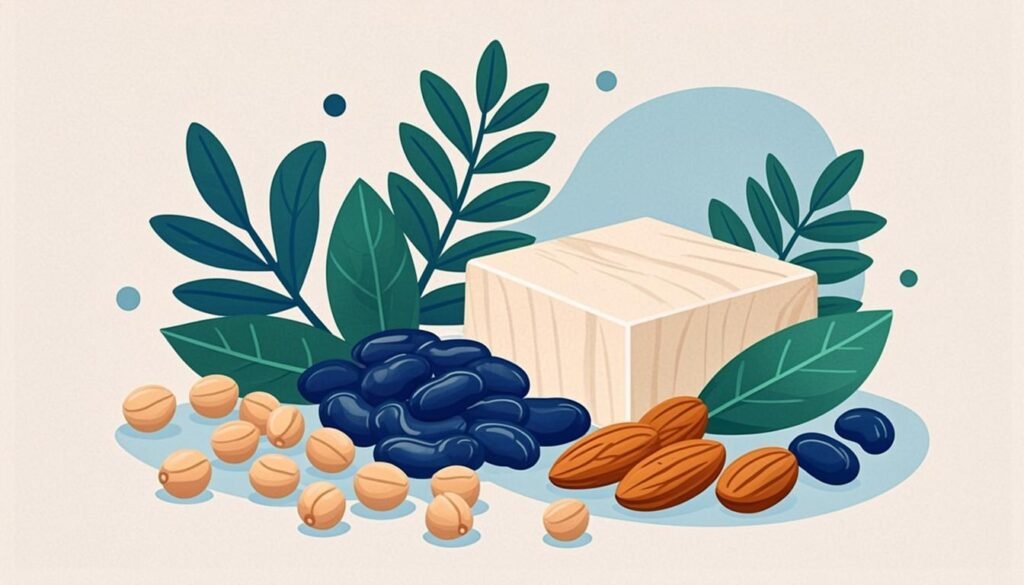 Fonti proteiche vegane: legumi, tofu, quinoa e frutta secca
