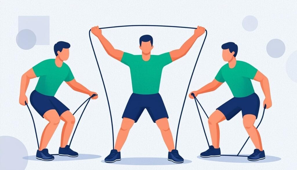 Persona che si allena con le fasce elastiche in diversi esercizi