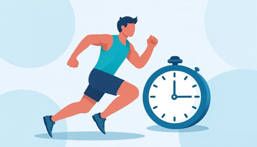 Circuito HIIT con cronometro a intervalli e atleta in salto esplosivo
