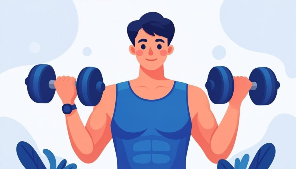 Persona matura in forma con manubri leggeri e cardiofrequenzimetro: allenamento over 50