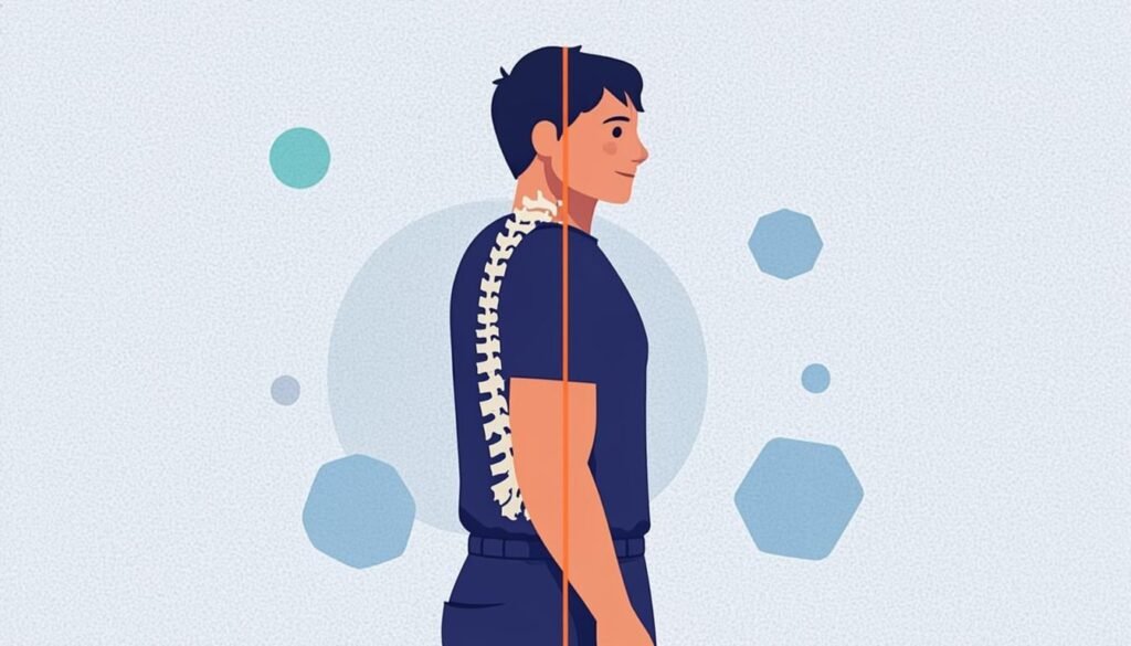 Silhouette con linea di allineamento verticale e colonna evidenziata: esercizi per la postura
