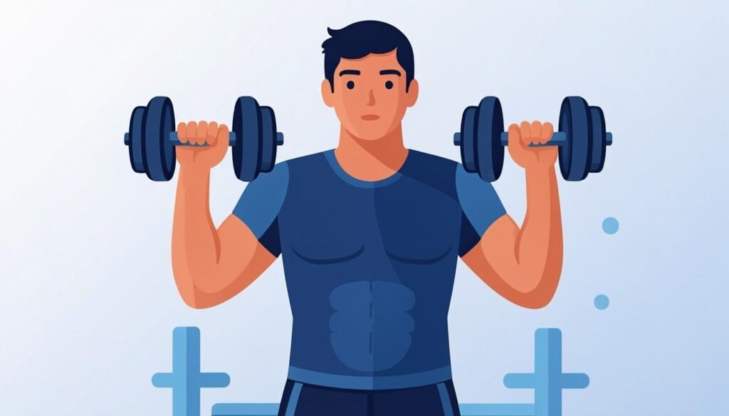 Atleta che esegue il curl con manubri con il bicipite evidenziato