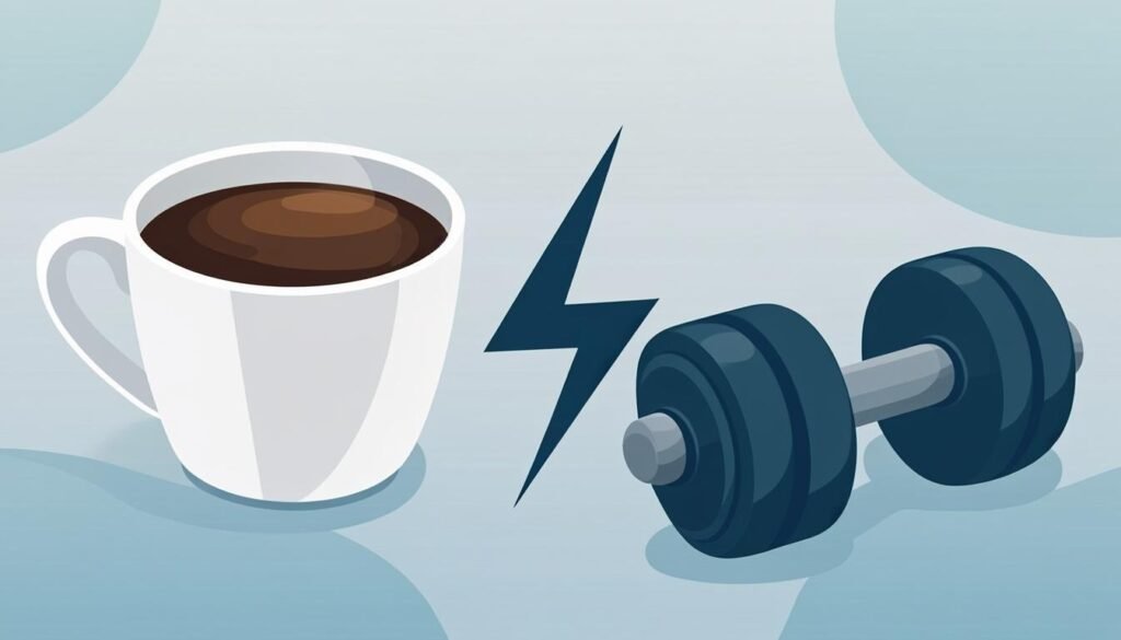 Tazza di caffè con fulmine di energia accanto a un manubrio: il caffè e le prestazioni
