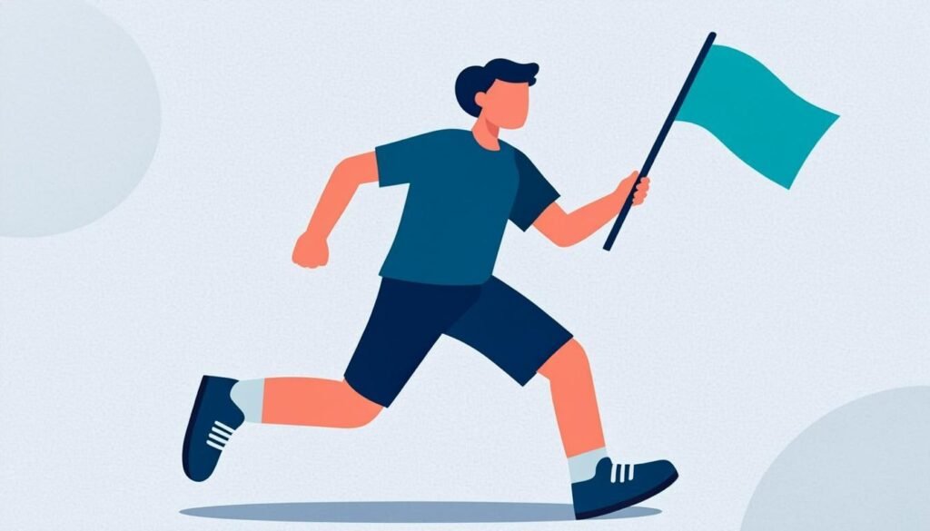 Camminatore sportivo con oscillazione delle braccia e bandierine di ritmo