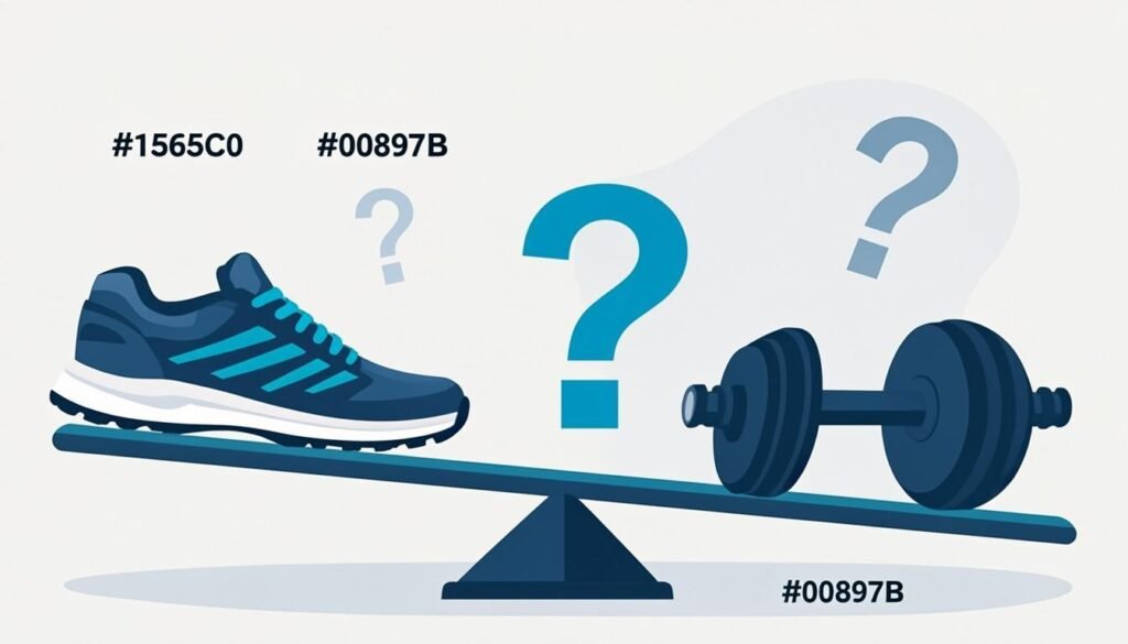 Manubrio e scarpa da corsa ai lati di una bilancia: cardio prima o dopo i pesi
