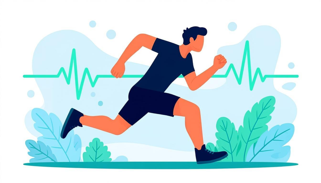 Atleta che corre con linea di frequenza cardiaca e curva del carico di allenamento (TRIMP)