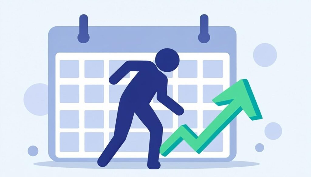 Calendario con allenamenti interrotti e freccia di ripartenza: il detraining