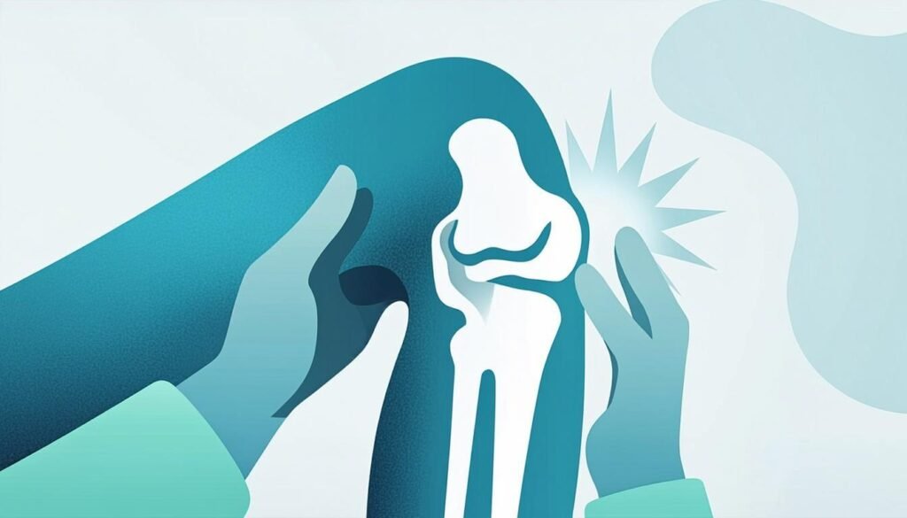 Articolazione del ginocchio con fastidi e mani protettive: i dolori articolari