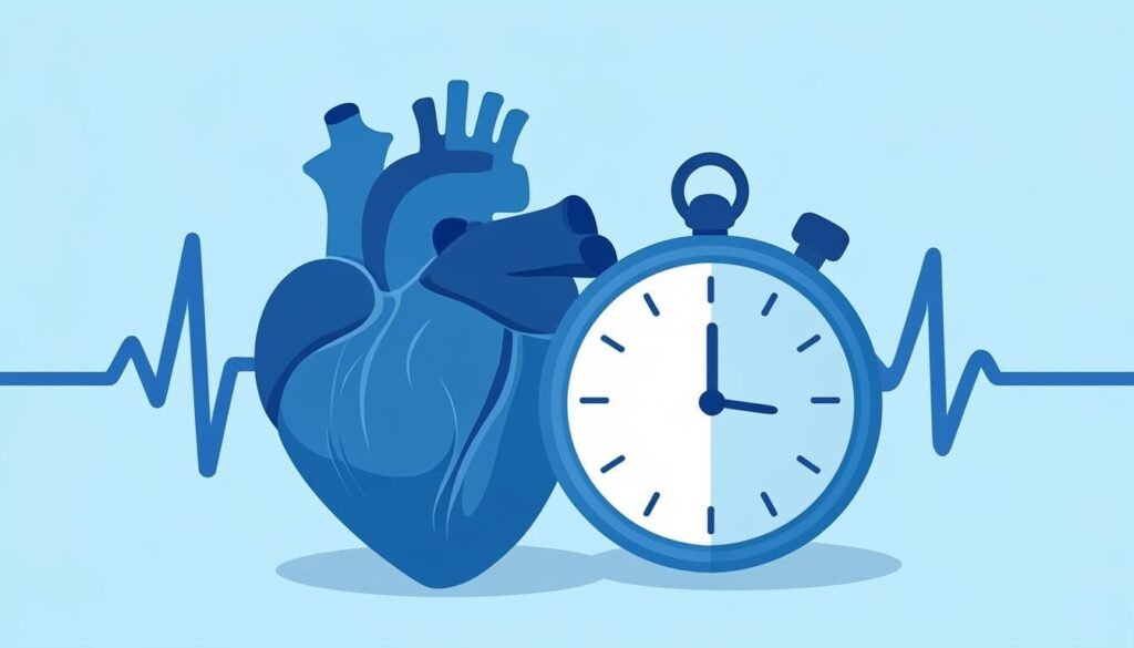 Cuore con cronometro e tracciato in discesa: la frequenza cardiaca di recupero