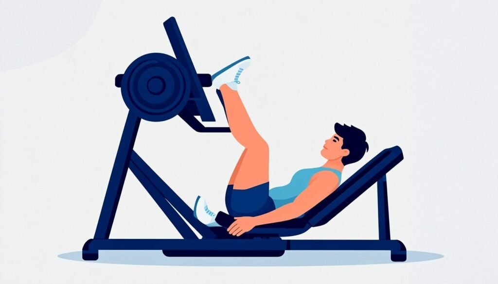 Atleta che esegue la leg press con le gambe in spinta sulla macchina