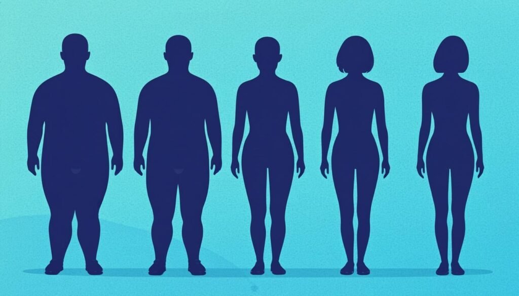 Scala della percentuale di grasso corporeo con silhouette progressive