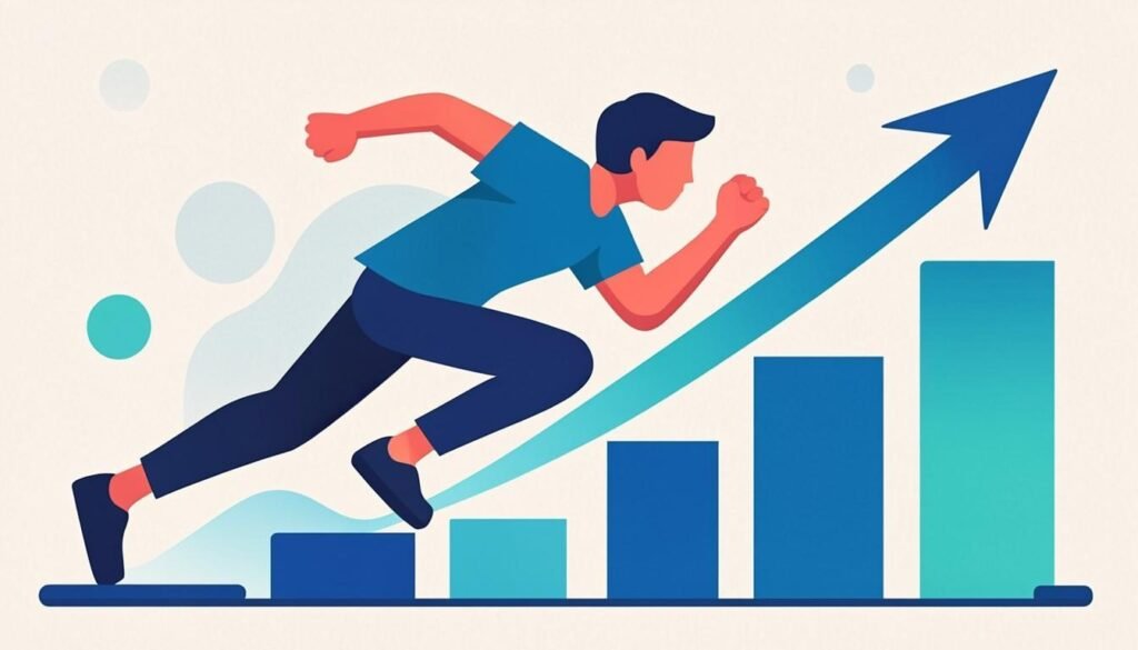 Grafico di progresso fermo con freccia di svolta: superare il plateau