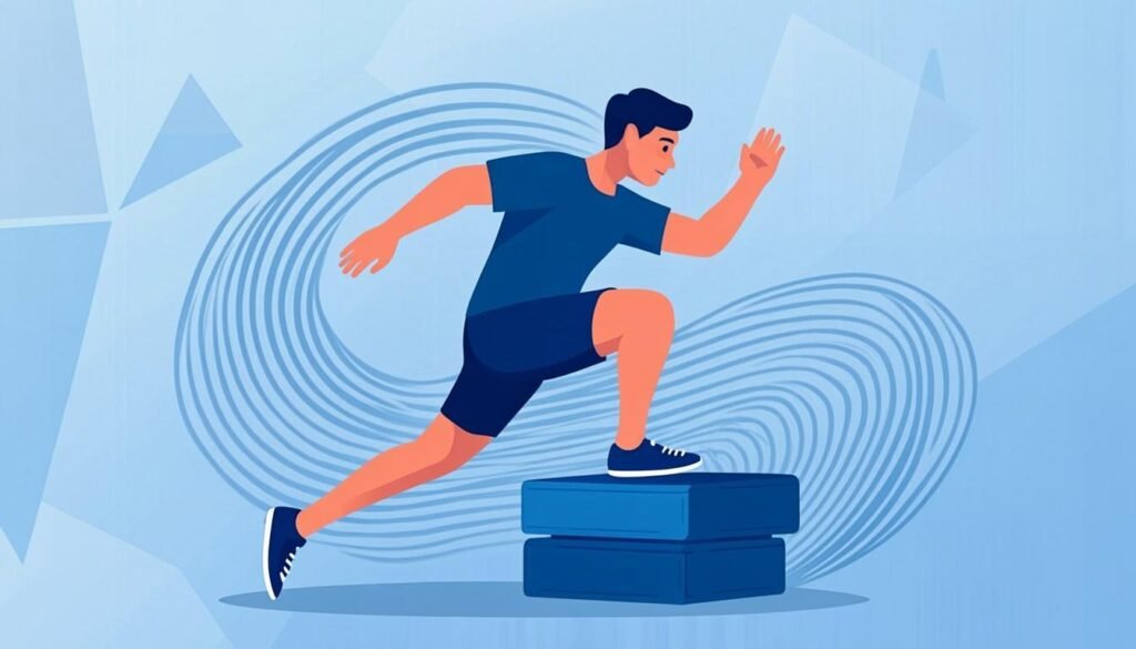 Atleta che esegue un salto esplosivo sul plyo box: la pliometria