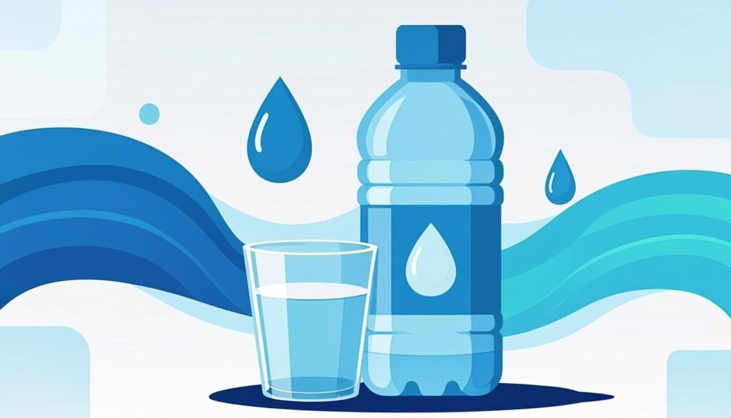 Borraccia e bicchiere d'acqua con gocce: il fabbisogno idrico giornaliero