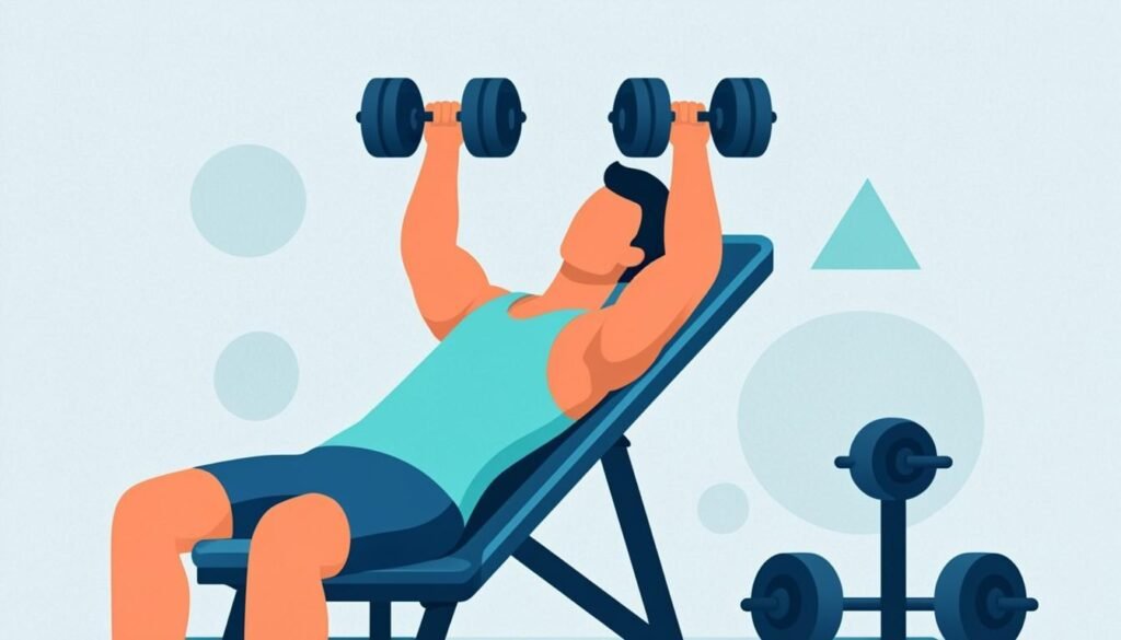 Atleta che esegue la shoulder press con manubri da seduto su panca