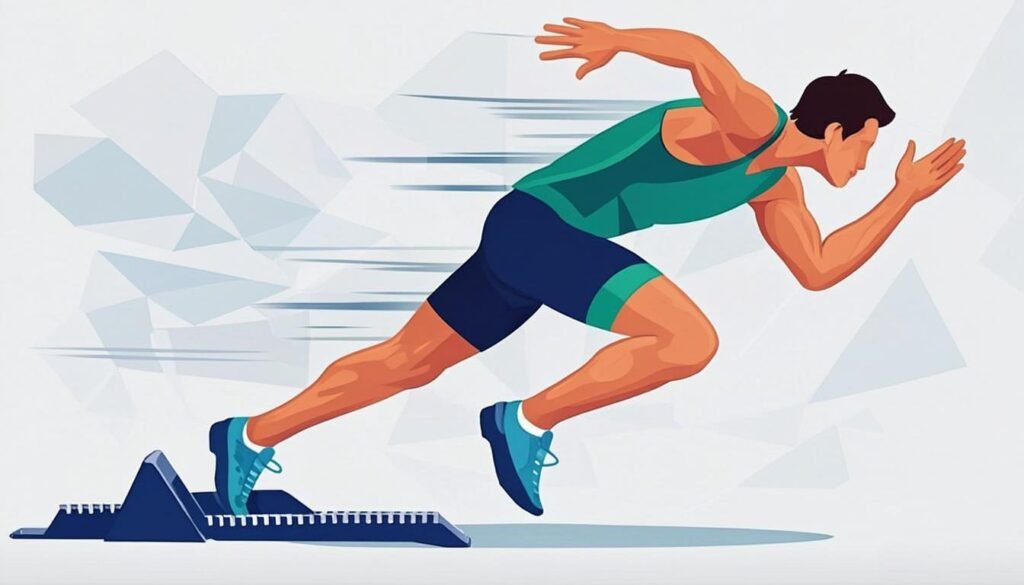 Sprinter in partenza dai blocchi con linee di velocità: sprint training