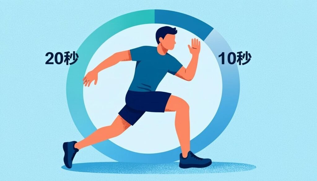 Timer Tabata con 20 secondi di lavoro e 10 di recupero accanto a un atleta in azione