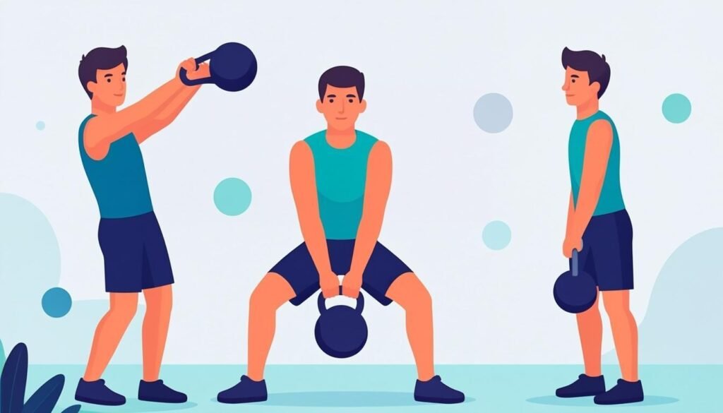 Fasi del turkish get up con kettlebell dalla posizione a terra a quella in piedi