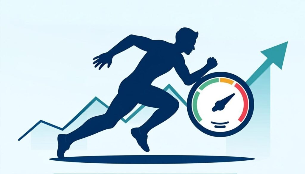 Runner con indicatore di ossigeno e curva di performance in crescita: il VO2max